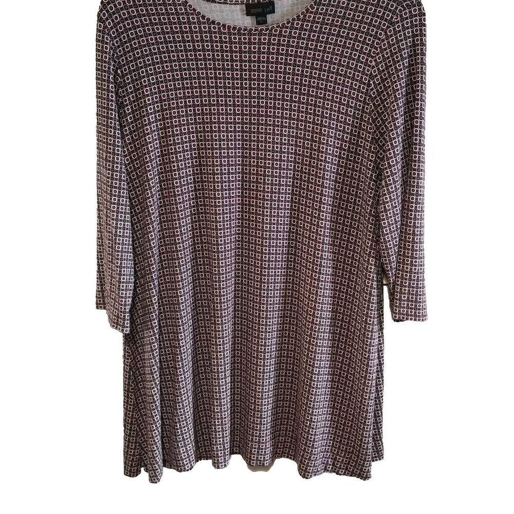 Plus Size Geometric Pattern Tunic Dress 3/4 Sleeves Rayon & Spandex